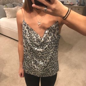 Cowl Neck Cheetah Print Sequin Tank